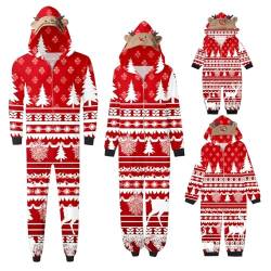 Roobeety Weihnachtspyjama Familie Set Weihnachtsmotiv Schlafanzug Weihnachten Drucken Onesie Nachtwäsche Weihnachtsdek Overall Pyjama Xmas Print Ganzkörperanzug Christmas Hausanzug mit Kapuze Mama von Roobeety