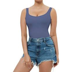 RoomTour Body Damen Elegant Ärmellos Bodysuit Tops Damenbody for damen Stringbody U-Ausschnitt 1-Blau L von RoomTour