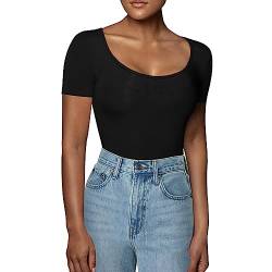 RoomTour Body Damen Elegant Kurz Bodys for damen Bodysuit Tops for damen Stringbody Runder Kragen schwarz L von RoomTour