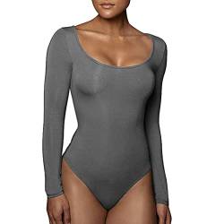 RoomTour Body Damen Elegant Langarm Bodys for damen Bodysuit Tops for damen Stringbody 1-Hellgrau L von RoomTour