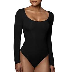 RoomTour Body Damen Elegant Langarm Bodys for damen Bodysuit Tops for damen Stringbody 1-Schwarz L von RoomTour