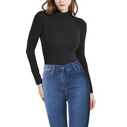 RoomTour Body Damen Elegant Langarm Bodys für damen Bodysuit Tops for damen Hochgeschlossen Elegant Bodysuit 1-Schwarz XXL von RoomTour