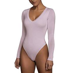 RoomTour Body Damen Elegant Langarm Bodysuit Tops Damenbody for damen Stringbody 1-Lila XL von RoomTour