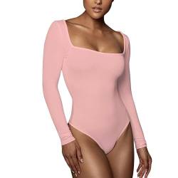 RoomTour Bodysuit Tops Elegant Langarm Body Damen Damenbody for damen Stringbody 1-Rosa L von RoomTour