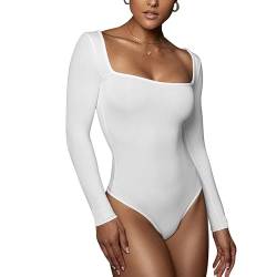 RoomTour Bodysuit Tops Elegant Langarm Body Damen Damenbody for damen Stringbody 1-Weiß S von RoomTour