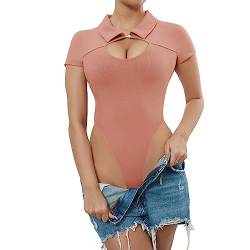 RoomTour Damen Body Ausgeschnittener Kragen Body Shaper Damen Kurz Ärmel Bodysuit for Women 4-Orange L von RoomTour