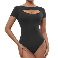 RoomTour Damen Body Kurzarm Bodysuits Elegant Stringbody Damen Rundhalsausschnitt Grau XL von RoomTour