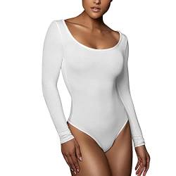 RoomTour Damenbody Elegant Langarm Body Damen Bodysuit Tops for damen Stringbody 1-Weiß S von RoomTour