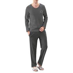 RoomTour Schlafanzug Herren Lang Pyjama Set 100% Baumwolle Shirt mit Tasche Pyjamahose Zweiteilig Set Nachtwäsche Grau XL von RoomTour