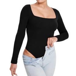 RoomTour bodysuit damen langarm Damen body elegant Quadratischer Kragen body für Damen Schwarz XS von RoomTour