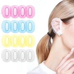 100 Stück Einweg-Ohrabdeckungen für Dusche, Friseur, Ohrschutz, wasserdicht (4 Farben: transparent, pink, blau, gelb) von Roontin