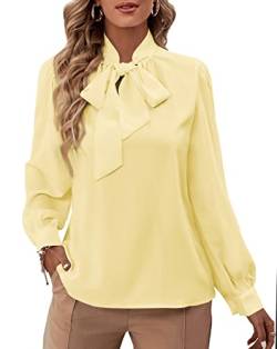 Rooscier Damen Fliege Hals Langarm Buttton Manschette Chiffon Elegante Bluse, Baby, gelb, XX-Large von Rooscier