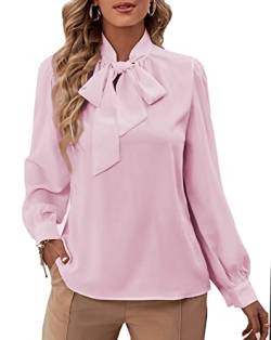 Rooscier Damen Fliege Hals Langarm Buttton Manschette Chiffon Elegante Bluse, Pink, Groß von Rooscier