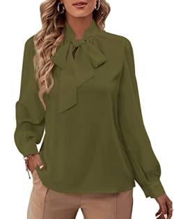 Rooscier Damen Fliege Hals Langarm Buttton Manschette Chiffon Elegante Bluse, armee-grün, X-Groß von Rooscier