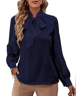 Rooscier Damen Fliege Hals Langarm Buttton Manschette Chiffon Elegante Bluse, marineblau, X-Groß von Rooscier