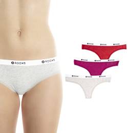 Rooxs String Tanga (3er Pack) Frauen Unterhosen Damen Unterwäsche Sport Slip Baumwolle, Grau, Pink, Rot, M von Rooxs