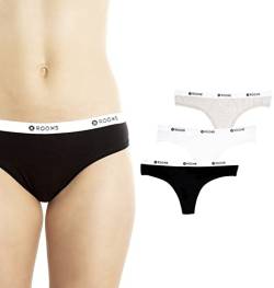 Rooxs String Tanga (3er Pack) Frauen Unterhosen Damen Unterwäsche Sport Slip Baumwolle, Schwarz, Weiß, Grau, S von Rooxs