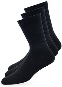 Rooxs Tennissocken Herren & Damen Sportsocken (3x Paar) Hohe Sportsocken Crew Socks Größe 39-42 schwarz von Rooxs