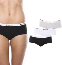 Rooxs Unterwäsche Damen Hipster 3X Unterhosen Damen Panty Baumwolle (DE/NL/SE/PL, Alphanumerisch, XS, Regular, Regular, 3X Schwarz, Weiß, Grau) von Rooxs