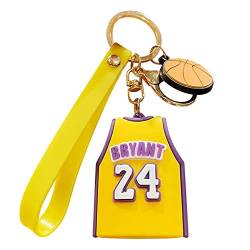 Ropniik Gelber Number 24 Basketball Hemd-Schlüsselanhänger Lakers,3D Schlüsselanhänger Cartoon Silikon,Sport Geschenk Idee,Geschenk-Schlüsselanhänger Rucksack Pandent Geschenke für Basketball-Fans von Ropniik