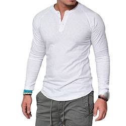 Herren Pullover Knopf T-Shirt Einfarbig Casual Rundhals Langarm Bequem Einfaches Oberteil, weiß, XL von Roquorl