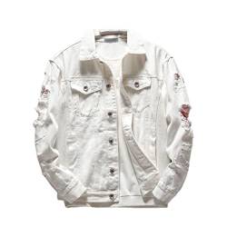 Weiße Jeansjacke für Herren/Damen, Hip Hop, lässig, modisch, Used-Look, einfarbig, Denim-Jacke, 8810 Weiß, 42 von Roquorl