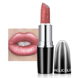 Glitzer Lippenstift, Schimmernder Lipstick Langanhaltend, Wasserdicht, Glänzender Lippenpflege Lippenstift, Lipgloss Perlglanz Finish, Lippenstift Metallic Glanz Finish- 01# Warm Rose von Rosarden