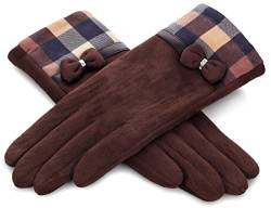 Rose Black Winterhandschuhe für Damen - Handschuhe mit kariertem Bündchen (Dunkelbraun) von Rose Black