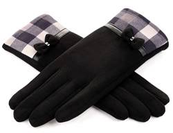 Rose Black Winterhandschuhe für Damen - Handschuhe mit kariertem Bündchen (Klassisches Schwarz) von Rose Black