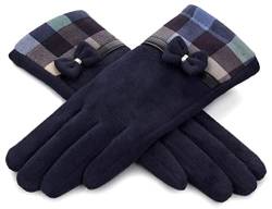 Rose Black Winterhandschuhe für Damen - Handschuhe mit kariertem Bündchen (Marineblau) von Rose Black