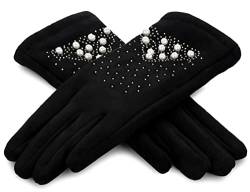 Rose Black Winterhandschuhe für Damen - Wildlederhandschuhe mit Perlen (Klassisches Schwarz) von Rose Black