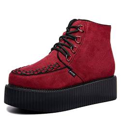 RoseG Damen Schnürsenkel Flache Plateauschuhe High Top Creepers Boots Rot Size37 von RoseG