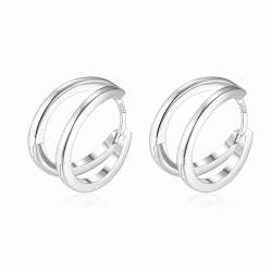 925 Silber Double Hoop Ohrringe Creolen, Kleine Hypoallergene Knorpel Huggie Ohrringe, Einzigartiges Geschenk für Frauen Mädchen 12mm (Doppelt Polierte) von RoseJeopal