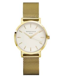 Rosefield Damenuhr The Tribeca Gold 33 mm Rundes Gehäuse mit Weißem Zifferblatt und goldenem Band - TWG-T51 von Rosefield