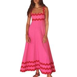 Ballkleider Damen Lang Barock Kleid Damen Erstkommunion Kleid Vintage Blumen Bedruckt Spaghetti Hawaii Kleid Ärmellos Maxikleid Rückenfrei Sommerkleid Lang Partykleid (Hot Pink, L) von Rosennie