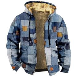 College Jacke Herren Jacke Herren Herbst Leder Jacken Herren Strickjacke Herren Vintage Patchwork Kariertes Druck Holzfäller Jacke Mit Reißverschluss Warm Sweatjacke Mit Kapuze (Himmelblau, 4Xl) von Rosennie