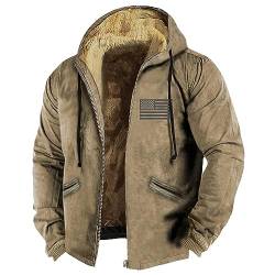 Daunenjacke Herren Übergangsjacke Herren Herren Parka Winter Oktoberfest Jacke Herren Flagge Bedruckt Gefütterte Jacke Mit Reißverschluss Fleece Futter Sweatjacke Mit Kapuze Hoody Jacke (Khaki, 5Xl) von Rosennie