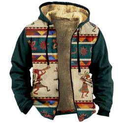 Gefütterte Jacke Herren Kariertes Druck Vintage Winterjacke Warme Sweatjacke Mit Kapuze Dicken Fleece Jacke Kapuzenjacke Mit Reißverschluss Oversized Hoodie Basic Übergangsjacke Outdoor Jacke von Rosennie