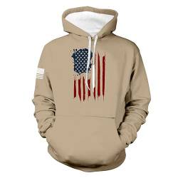 Geschenke Für Männer Kaputzenpuloverer Herren Pullover Herren V Ausschnitt Weihnachtspullover Männer Usa Flagge Druck Fleecefutter Sweatshirt Mit Kapuze Warme Gefütterte Kapuzenpullover (Khaki, M) von Rosennie