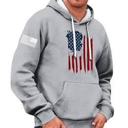 Herren Sweatjacke Sweatshirt Herren Mit Kapuze Herren Pullover Ohne Kapuze Strickpullover Herren Usa Flagge Druck Fleecefutter Sweatshirt Mit Kapuze Warme Gefütterte Kapuzenpullover (Grau, Xl) von Rosennie