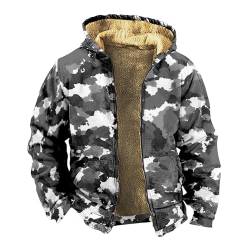 Hoodie Mit Reißverschluss Herren Wander Jacke Herren Winter Jacke Herren Übergangsjacke Herren Wasserdicht Camouflage Druck Gefütterte Jacke Sweatjacke Mit Kapuze Outdoor Kapuzenjacke (Grau, M) von Rosennie