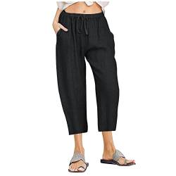 Hose Mit Weitem Bein Damen Damenhose Mit Gummizug Laufhose Damen Lang Stretch Kordelzug 7/8 Hosen Mit Taschen Weites Bein Arbeitshose Baumwoll Leinen Palazzo Hose Anzughose Damen Schwarz XL von Rosennie