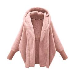 Jacken, Mäntel & Westen Für Damen Zip Hoodie Y2K Winter Damen Jacke Einfarbiges Offener Vorderseite Teddy Fleece Jacke Oversized Sweatjacke mit Kapuze Damenmantel (Rosa, S) von Rosennie