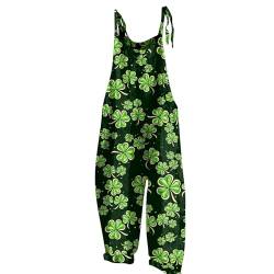 Jeans Latzhose Damen Damen Yoga-Jumpsuit Ehrenkind Walkoverall Kleeblatt Druck St Patricks Day Kostüm Spaghetti Jumpsuit Wide Leg Playsuit Rückenfrei Romper Jumpsuit Eng (Schwarz, Xl) von Rosennie