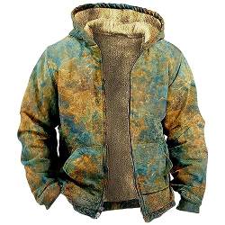 Jeansjacke Puffer Jacke Herren Windbreaker Herren Wasserdicht Wasserdichte Regenjacke Retro Bedrucken Vintage Kapuzenjacke Fleece Futter Winterjacke Holzfäller Jacke Gefüttert Sweatjacke Grün L von Rosennie