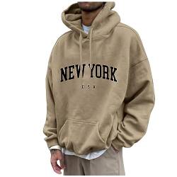 Langarmshirt Herren Pullover Mit Reissverschluss Herren Christmas Sweater New York Druck Lustige Pullover Loose Fit Y2K Hoodie Baggy Herbst Hip Pop Streetwear Hoodie Decken Hoodie (Camel XL) von Rosennie