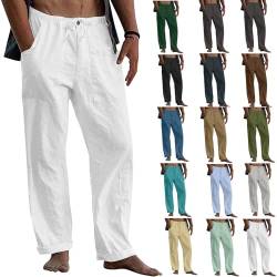 Meine Bestellungen Anzeigen 2024 Baggy Jogginghose Herren Trainingshose Herren Kurz Einfarbiges Sommerhose Mit Taschen Leicht Chino Hose Baumwoll Leinen Chino Hose Herren Regular Fit (Weiß, L) von Rosennie