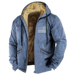 Mens Jacket Fleecejacke Herren Outdoor Leder Jacken Herren Parker Herren Jacke Usa Flagge Druck Gefütterte Jacke Mit Reißverschluss Fleece Futter Sweatjacke Mit Kapuze Hoody Jacke (Blau, M) von Rosennie