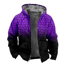 Oversized Hoodie Herren College Jacke Herren Flanell Jacke Herren Zweiteiliger Mantel Herren Geometrischer Druck Sweatjacke Mit Kapuze Oversized Hoodie Jacke Mit Reißverschluss Trachten Jacke Lila Xl von Rosennie