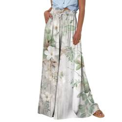 Palazzo Hose Damen High Waist Blumen Bedruckt Haremshose Wide Leg Chiffon Plissee Hose Mit Taschen Tunnelzug Elastische Taille Sommerhose Leicht Stoffhose Casual Weite Hose Frauen Freizeithose von Rosennie